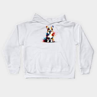 Joyful Colorful Splash Cardigan Welsh Corgi Portrait Kids Hoodie